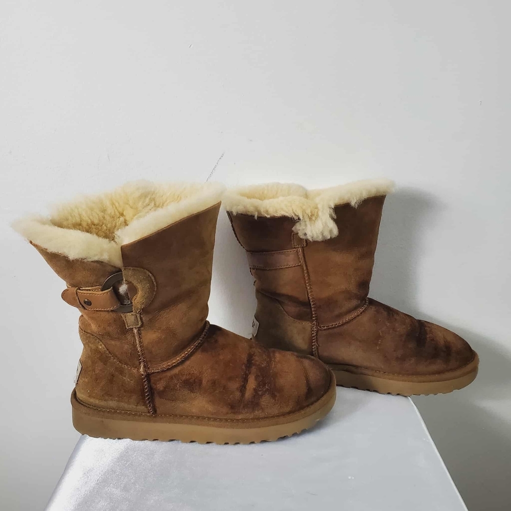 UGG Brown Sheepskin Slouch Boots With Side Button Size 6